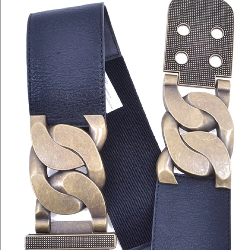 Black Rustic Glam Iron Buckle Elastic Statement Belt